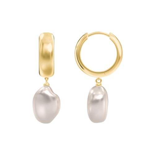 Baroque Pearl Drop Domed Huggie Earrings