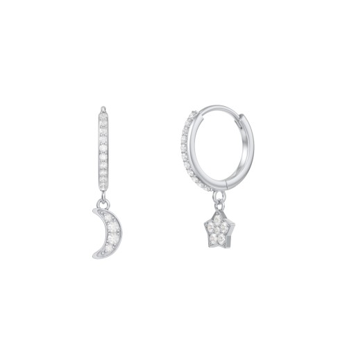 Pavé Star and Moon Huggie Earrings