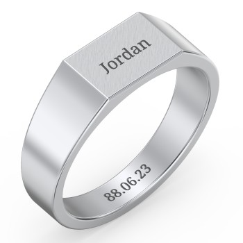 Mens Ring Silver Polished Signet Ring Mens Stainless Steel 
