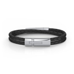 Mens leather outlet silver bracelet