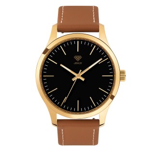 Men's Personalized Dress Watch - 40mm Uptown - Gold Case, Black Dial, Black  Leather