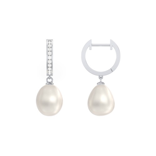 Freshwater Pearl Drop Huggie Earrings with Accents