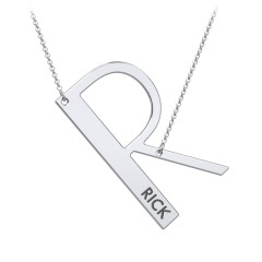 Asymmetrical initial store necklace silver