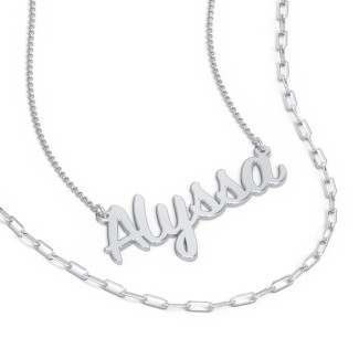 Sterling Silver Personalized Name Necklace Layering Set with Paper Clip  Chain
