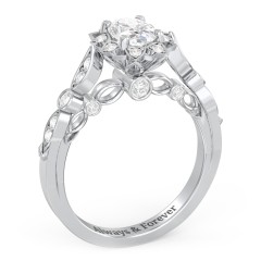 Vintage Solitaire Diamond Engagement Ring With Accents And Floral ...