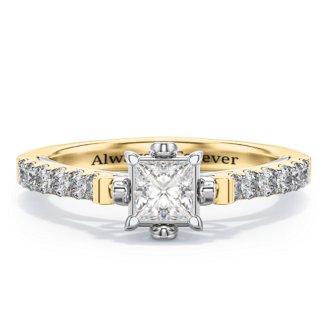 Solitaire Diamond Engagement Ring with Accents and Bow Detail - 