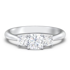 Meg: Antique-Inspired Three-Stone Halo Diamond Ring | Ken & Dana