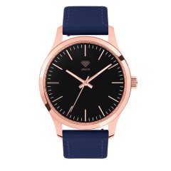 Women s Personalized Dress Watch 40mm Metro Rose Gold Case Black Dial Blue Leather