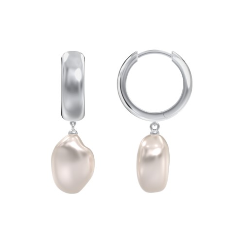 Baroque Pearl Drop Domed Huggie Earrings