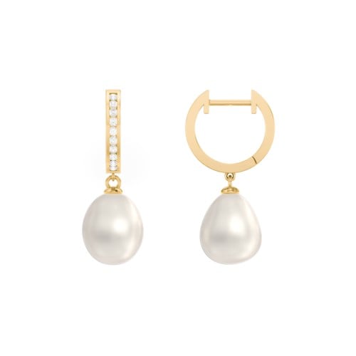 Freshwater Pearl Drop Huggie Earrings with Accents