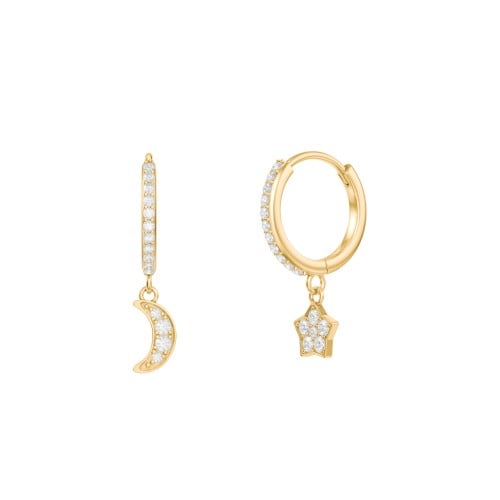 Pavé Star and Moon Huggie Earrings