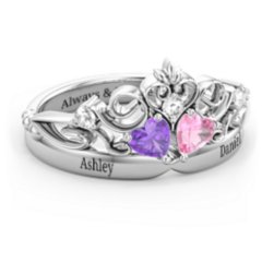 Double heart gemstone hot sale ring with accents