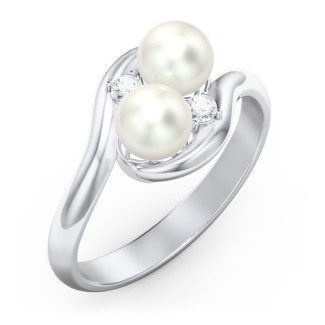 Twin 5mm Freshwater Pearl Ring with Accents | Jewlr