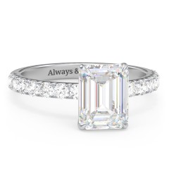 10K White Gold 3 ct. (9x7mm) Emerald-Cut Moissanite Engagement Ring With  2mm Side Stones | Jewlr