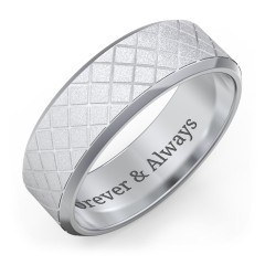 Sterling Silver Men's Diamond Texture Wedding Band with Sand