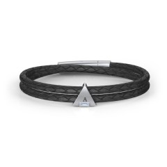 Men's Leather Sterling Silver Engravable Gemstone Triangle