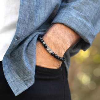 Men's Initial S-Knot Bead Bracelet with Twisted Rope Pattern | Jewlr