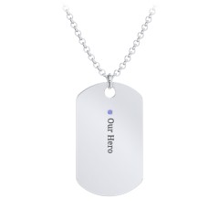 Men s Engravable Dog Tag Necklace with 1 Birthstone and Blue Sapphire Simulated Stone