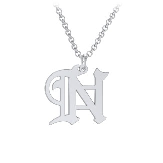 Sterling Silver Gothic Initial Pendant Necklace - W