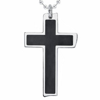 Black & Silver Christian Cross Pendant Necklace for Men