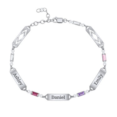 Engravable Family Bracelet with Baguette Birthstones (1-5 Stones) | Jewlr