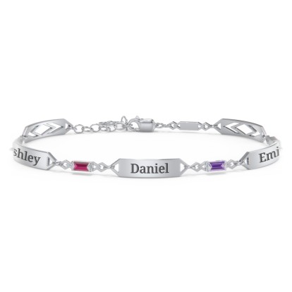 Engravable Family Bracelet with Baguette Birthstones (1-5 Stones) | Jewlr