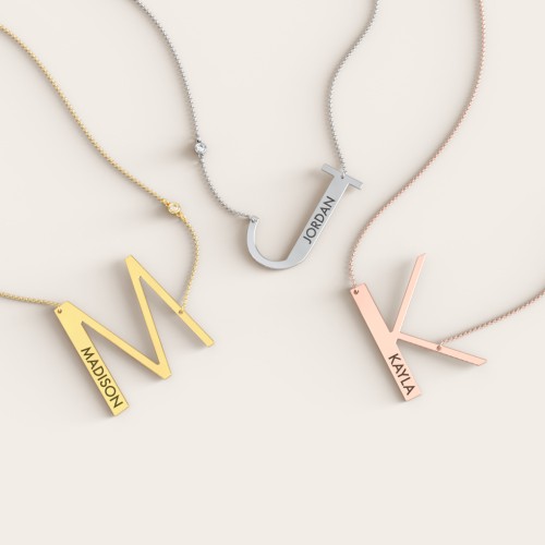 Sideways Initial Necklace 925 Sterling Silver & Gold – Abiza