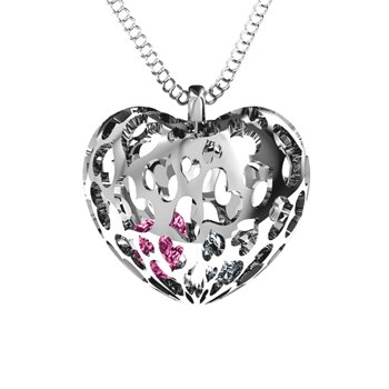 Ruby, Pink Sapphire and Diamond Mosaic Puffy Heart Pendant