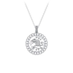 Sterling Silver Year of the Rat Chinese Zodiac Medallion Necklace with  Cubic Zirconia Stone