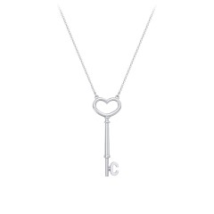 Sterling Silver Initial Heart Key Necklace - C | Jewlr