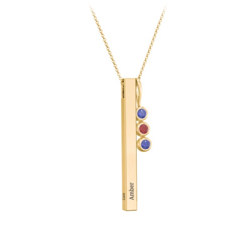 Engravable Vertical 3D Bar Necklace with 3-Stone Charm