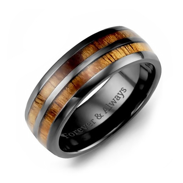 Men's Ceramic and Koa Wood Barrel Ring | Jewlr