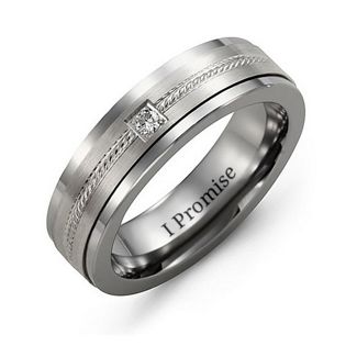 Tungsten Men's Gemstone Ring with Rope Detail Inlay and Cubic Zirconia ...