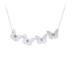 Sterling Silver Kids Engravable Initial 4 Butterfly Necklace | Jewlr