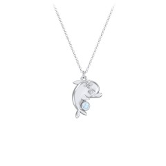 Sterling Silver Dolphin Birthstone Critter Necklace with Blue