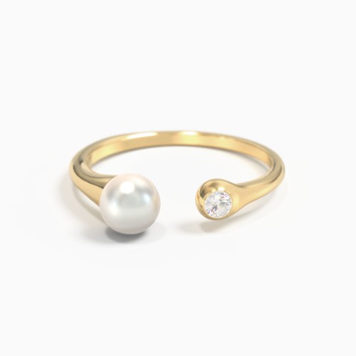 Pearl And Birthstone Open Cuff Ring